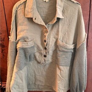 POL Cotton Button Down Gauze Shirt